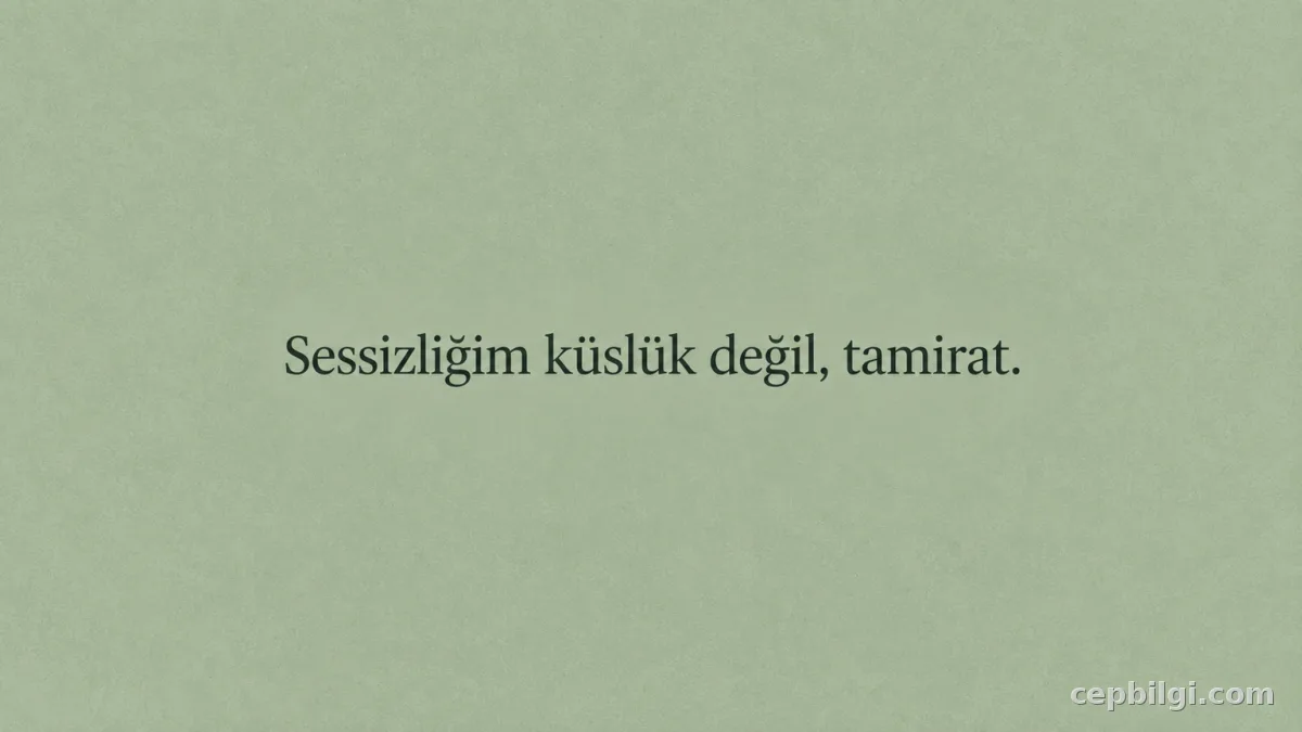 Sessizlik üzerine yorgunluk sözü kartı: “Sessizliğim küslük değil, tamirat.”